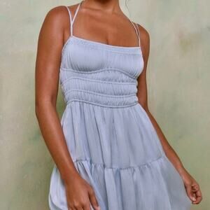 Oh Polly Clelia Sky grey A-line Mini Sleeveless Dress Size 8 New